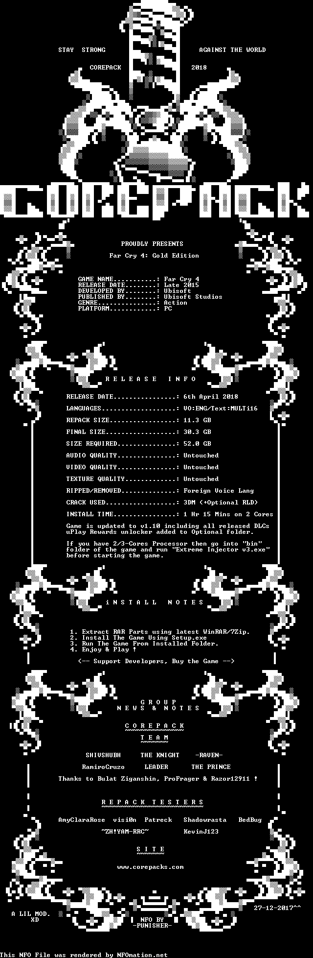 [EXCLUSIVE] FarCry4v110CompleteEditionRepackCorePack 1525366743.Far_Cry_4__v1.10__Gold_Edition-CorePack_V1.nfo