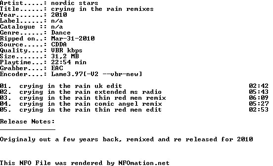Nordic Stars Crying in the Rain remixes