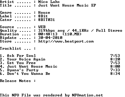 Nico Lahs Just Want House Music EP