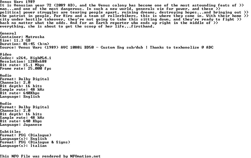 Venus Wars 1989 720p Bluray x264 AC3 BluDragon 1000