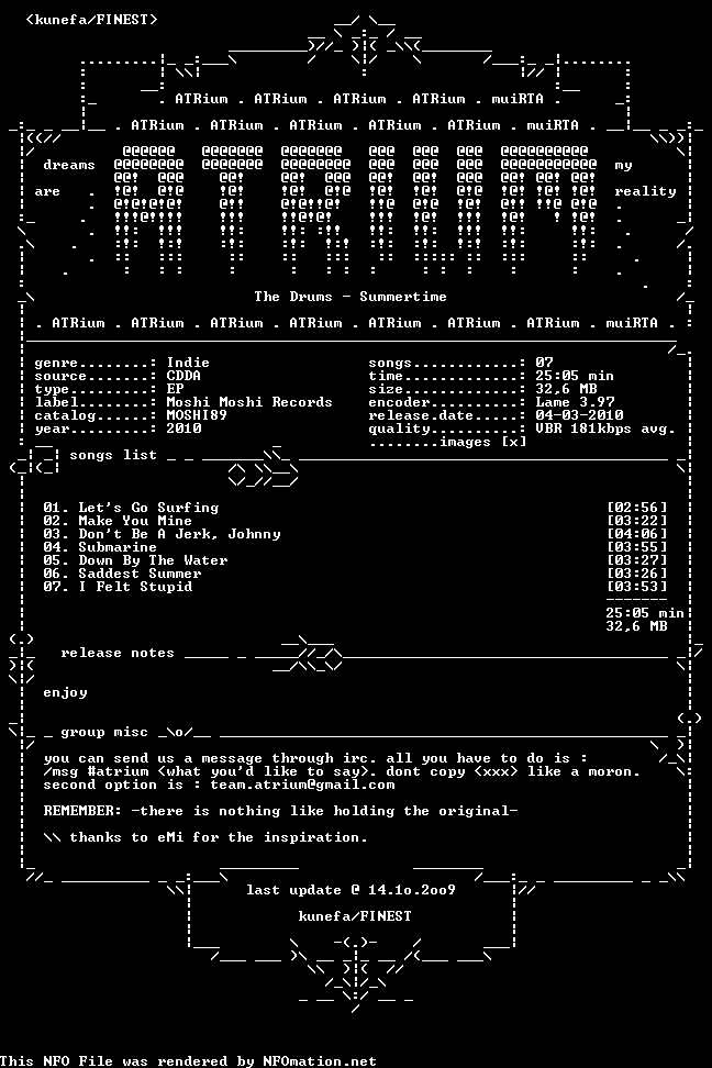 00-the_drums_-_summertime-_ep_-2010-atrium.nfo rendered as an image