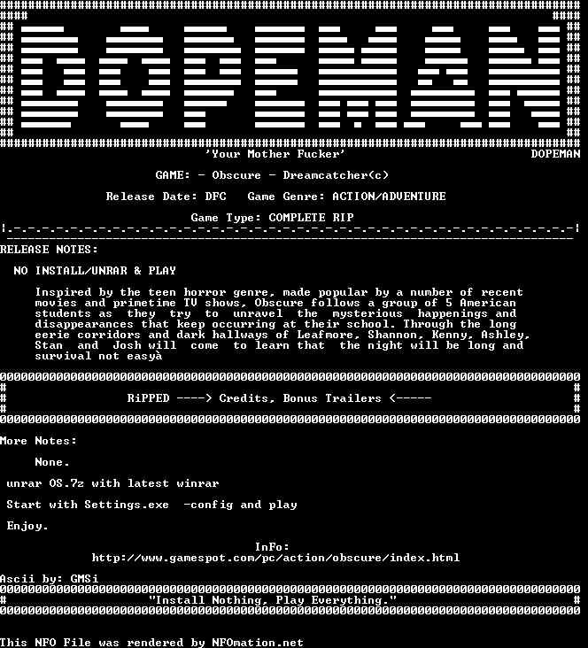 dopeman.nfo rendered as an image
