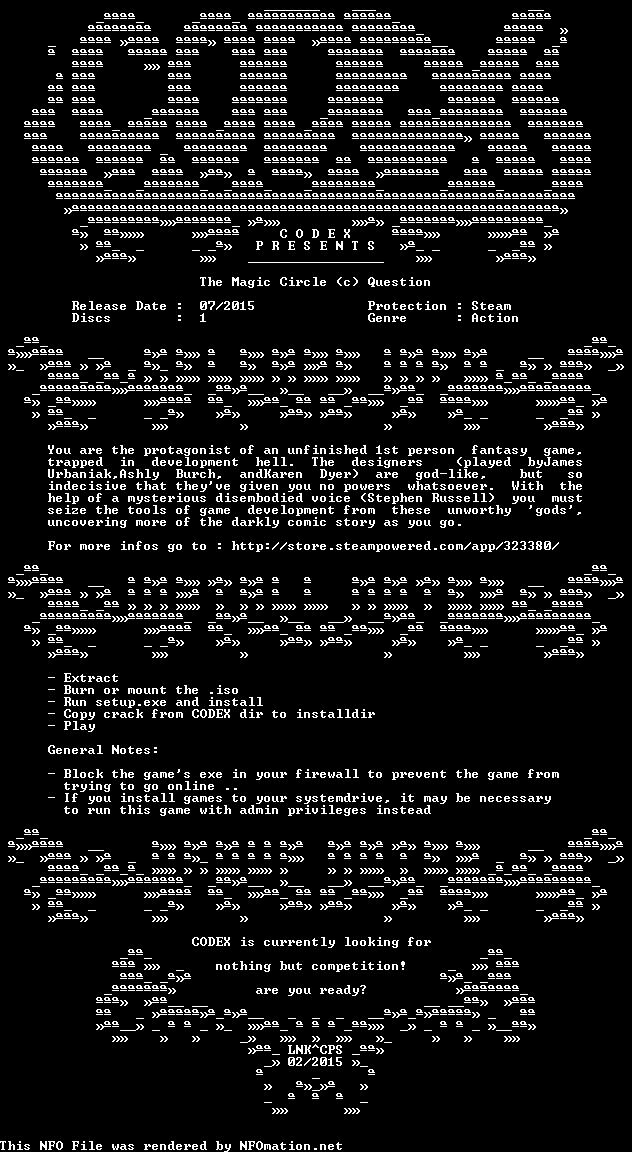 The.Magic.Circle-CODEX.nfo rendered as an image