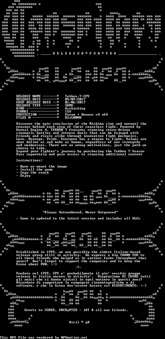 Tekken.7-CPY.nfo rendered as an image