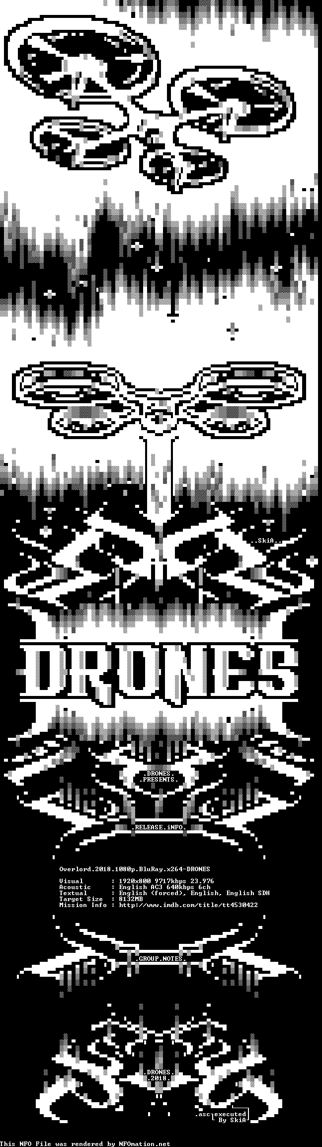 overlord.2018.1080p.bluray.x264-drones.nfo rendered as an image