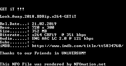 look.away.2018.bdrip.x264-getit.nfo rendered as an image