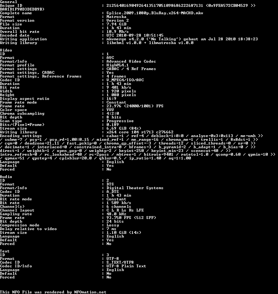 Splice.2009.1080p.BluRay.x264-MACHD.nfo rendered as an image