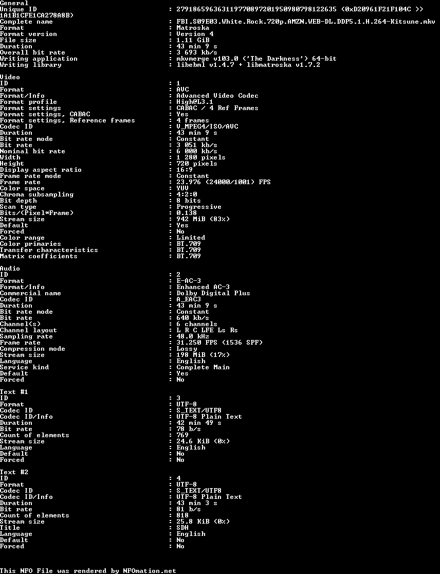 FBI.S09E03.720p.AMZN.WEB-DL.DDP5.1.H.264-Kitsune.nfo rendered as an image