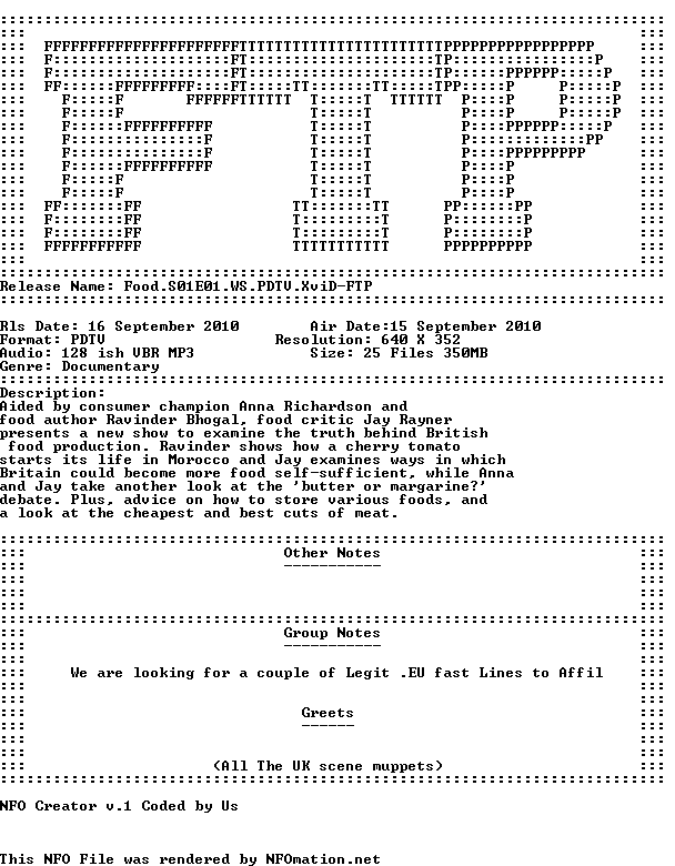 food.s01e01.ws.pdtv.xvid-ftp.nfo rendered as an image