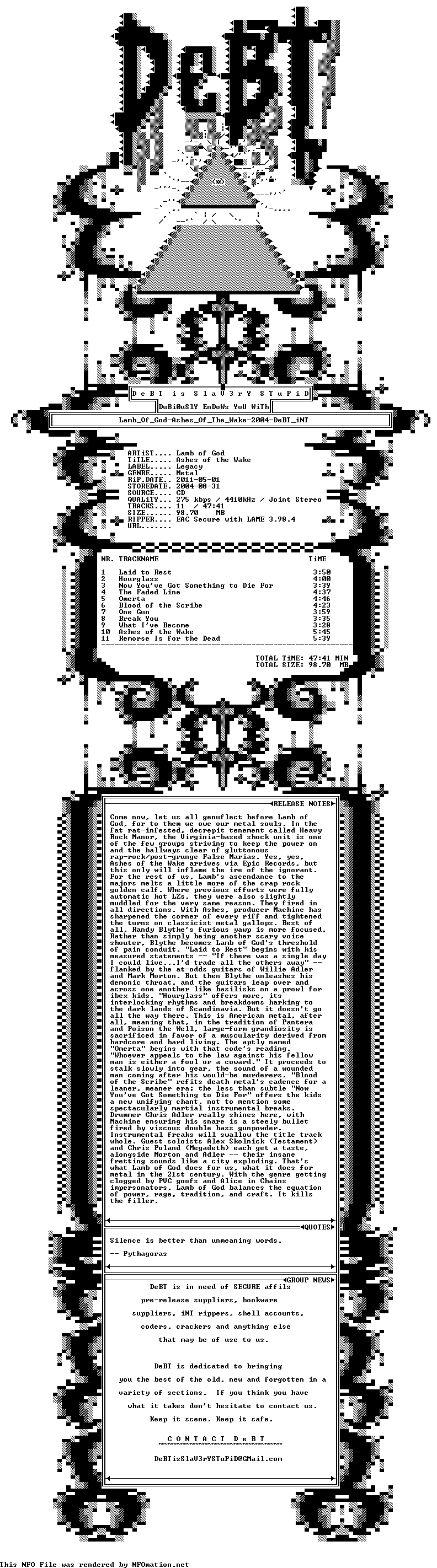 00-lamb_of_god-ashes_of_the_wake-2004-debt.nfo rendered as an image