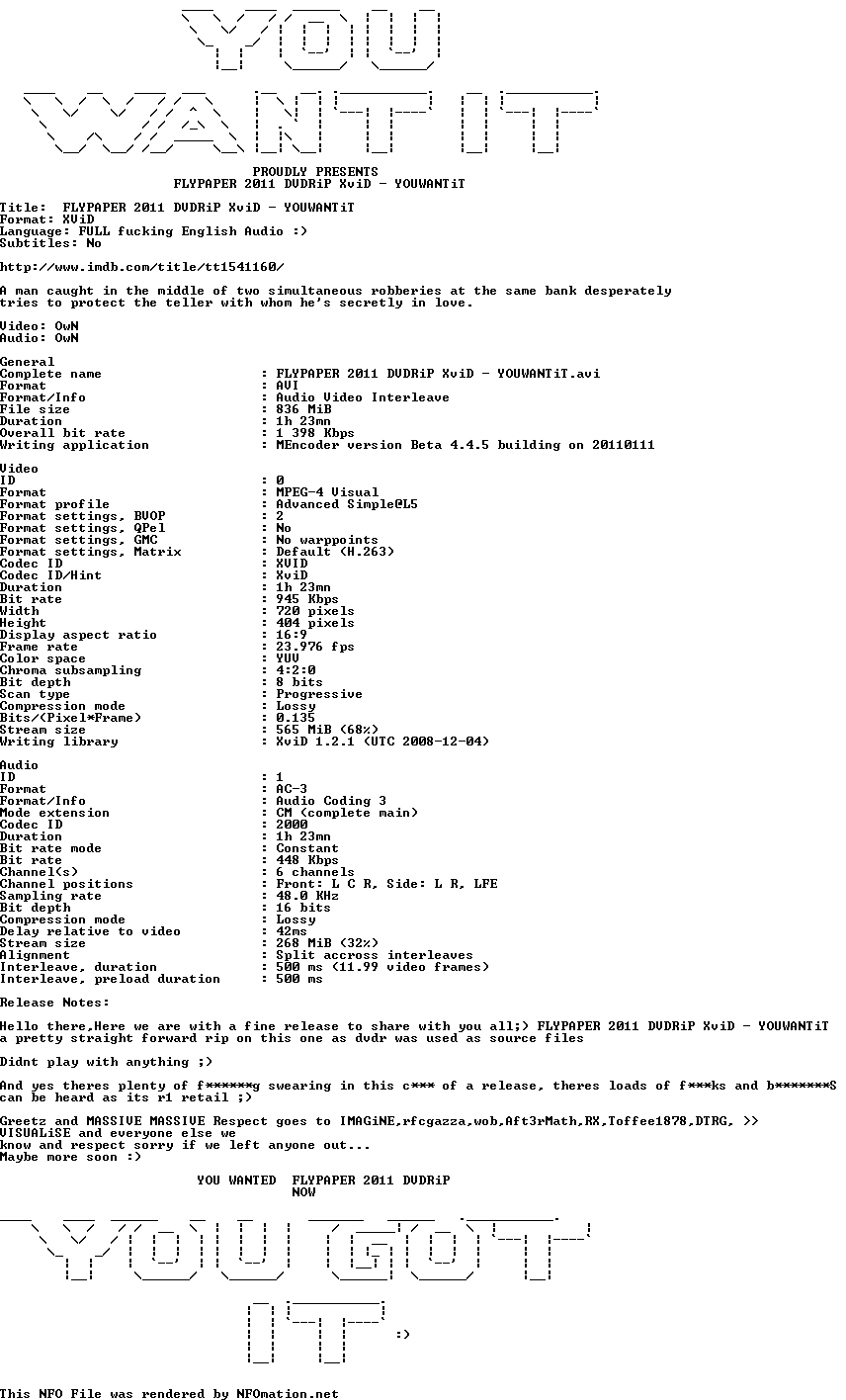 FLYPAPER.2011.DVDRiP.XviD-YOUWANTiT.nfo rendered as an image