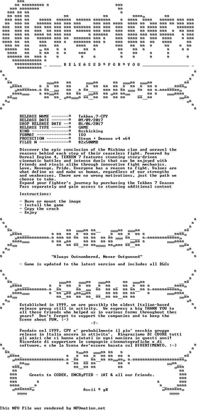 Tekken.7-CPY.nfo rendered as an image