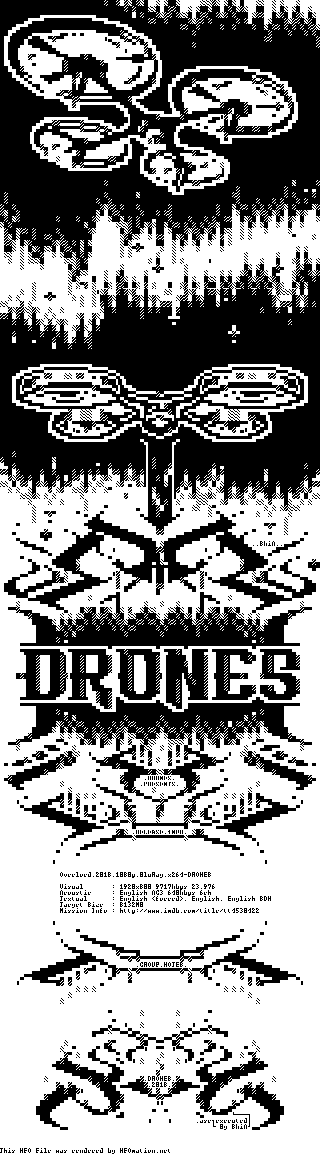 overlord.2018.1080p.bluray.x264-drones.nfo rendered as an image