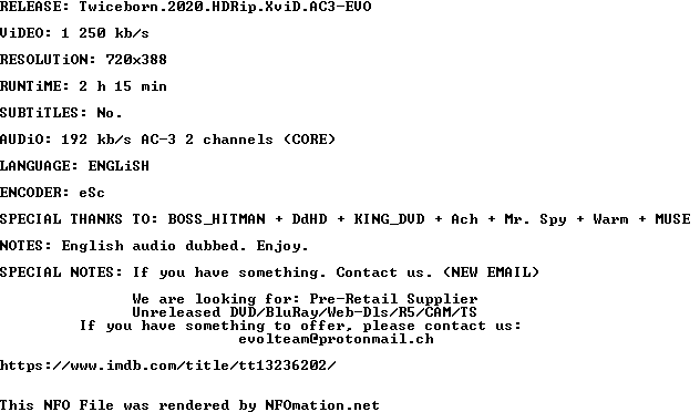 Twiceborn.2020.HDRip.XviD.AC3-EVO.nfo rendered as an image