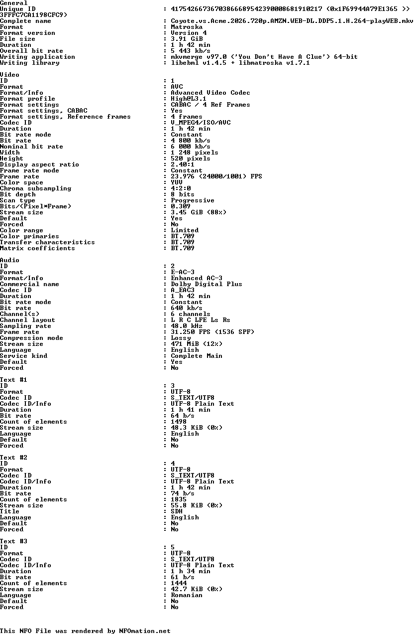 Coyote.vs.Acme.2026.720p.AMZN.WEB-DL.DDP5.1.H.264-playWEB.nfo rendered as an image