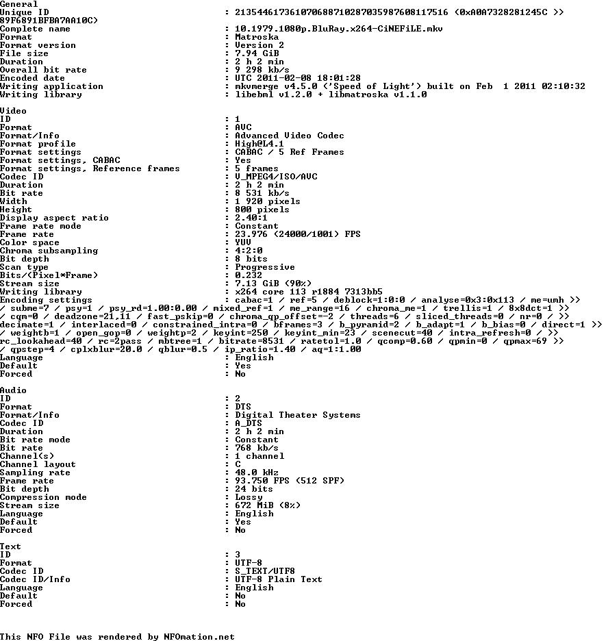 10.1979.1080p.BluRay.x264-CiNEFiLE.nfo rendered as an image